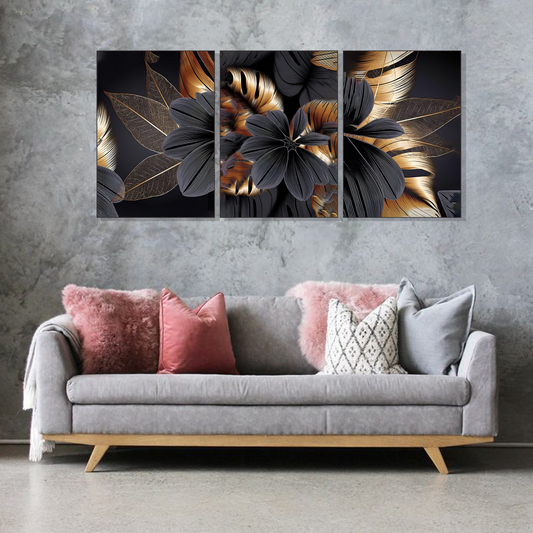 Set of 3 golden shadow florals wall frames for luxury home decor
