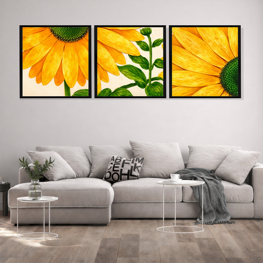 Set of 3 golden sunburst trio wall frames for modern home decor