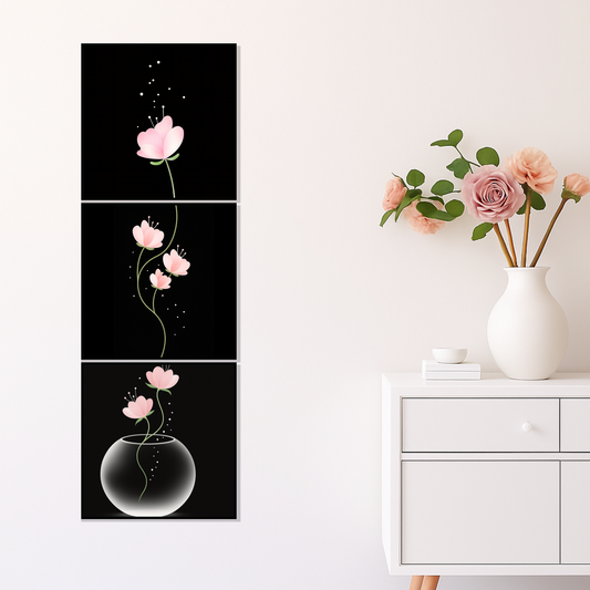 Set of 3 midnight blossom serenity wall frames for elegant home decor
