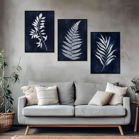 Set of 3 midnight botanical trio wall frames for modern home decor