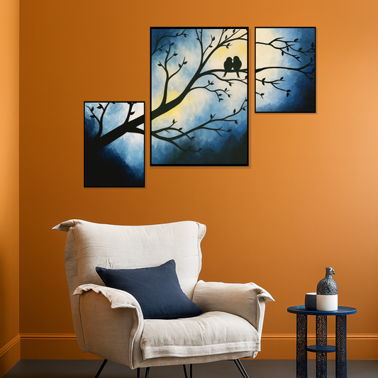 Set of 3 midnight love birds wall frames for romantic home decor