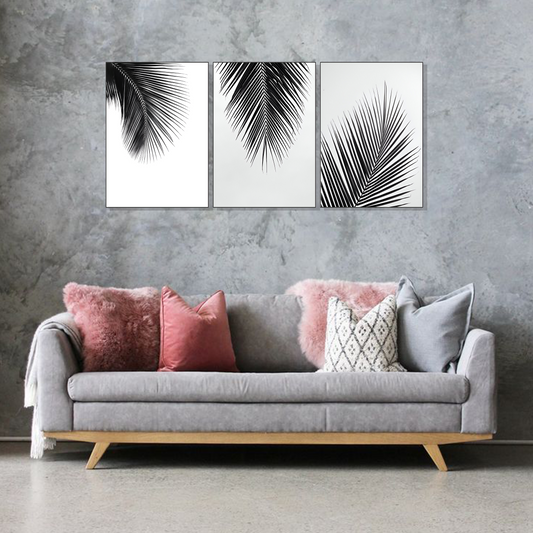 Set of 3 minimal palm silhouettes wall frames for modern home decor