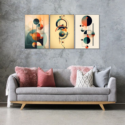 Set of 3 modern abstract geometry wall frames for contemporary home decor