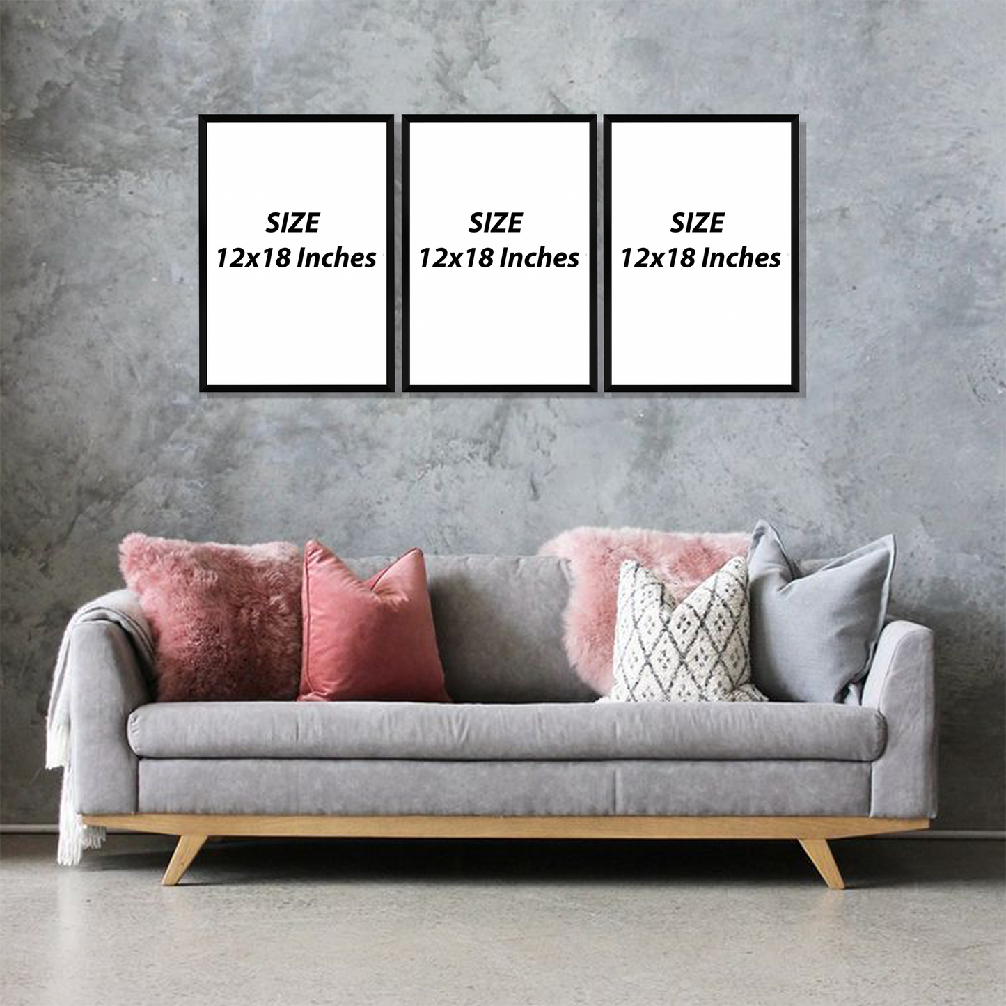 Set of 3 modern abstract geometry wall frames for contemporary home decor