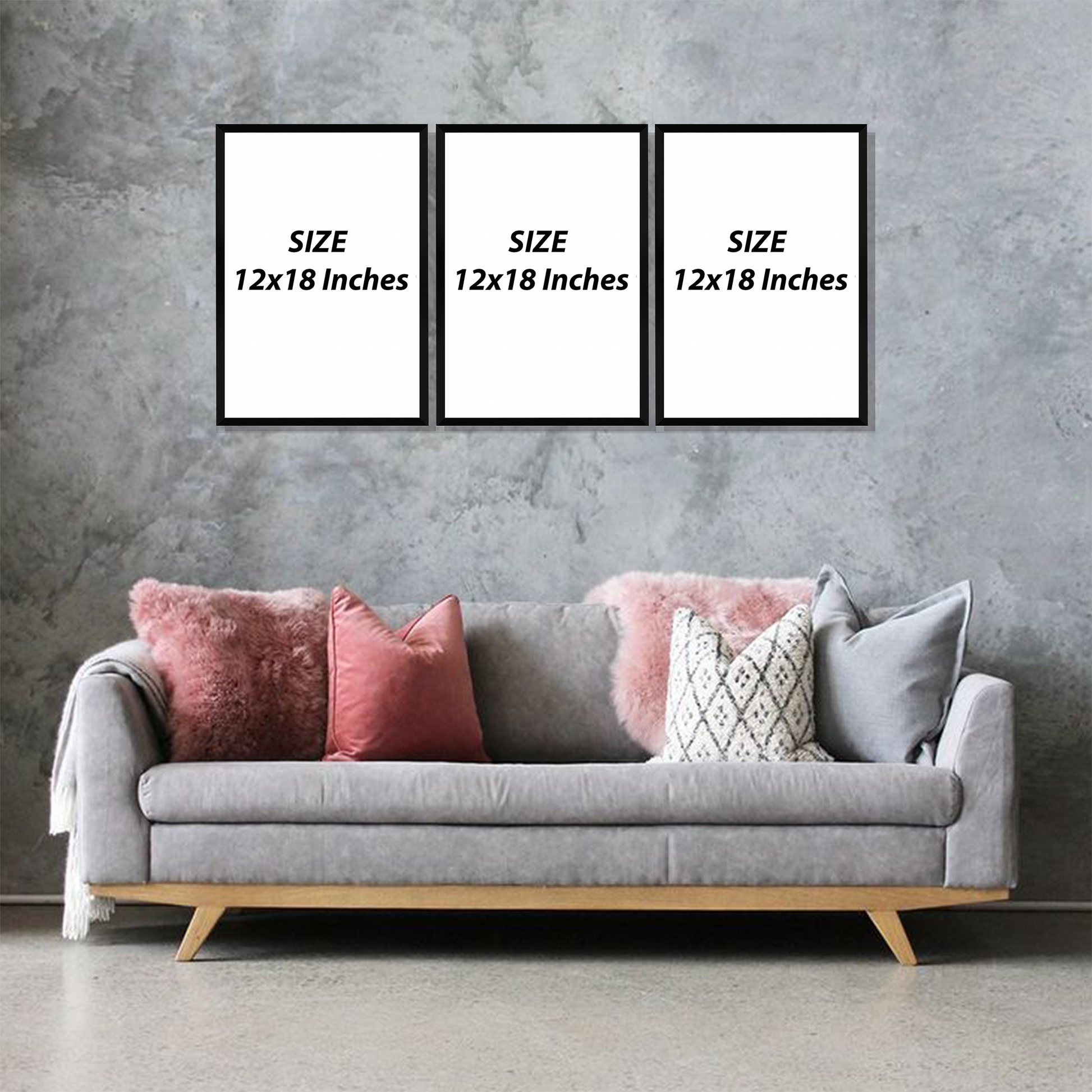 Set of 3 modern abstract geometry wall frames for contemporary home decor