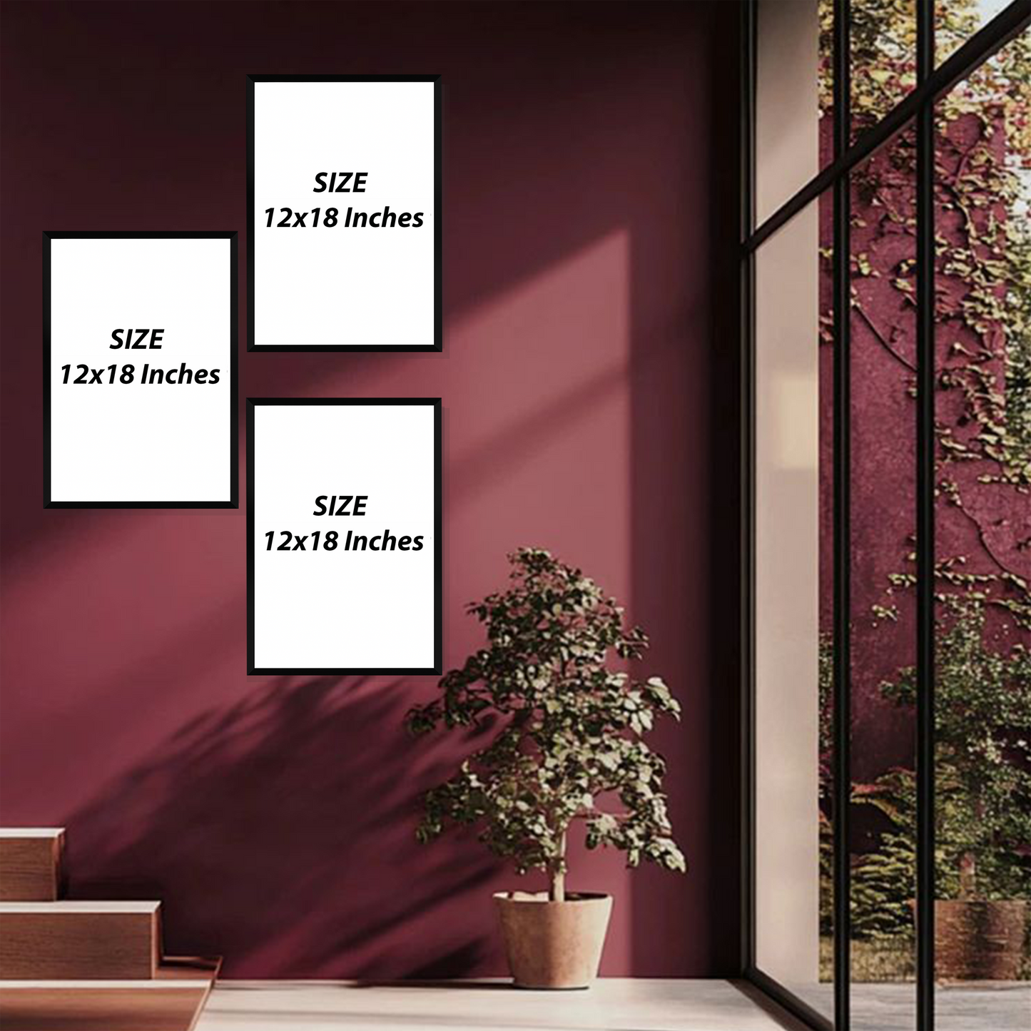 Set of 3 modern abstract portraits wall frames for contemporary home decor