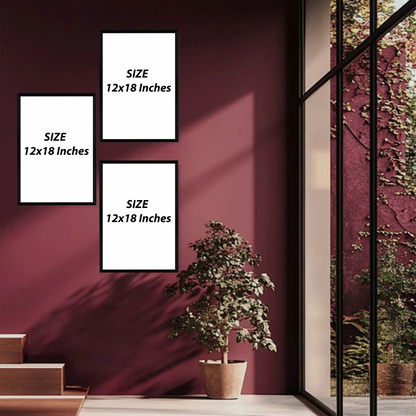 Set of 3 modern abstract portraits wall frames for contemporary home decor