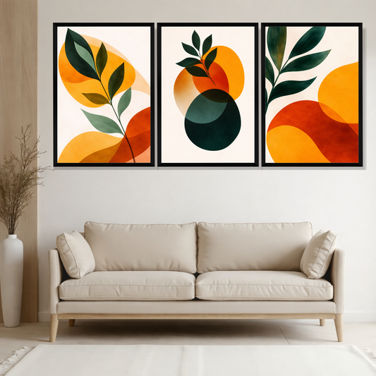 Set of 3 modern botanical geometry wall frames for home decor
