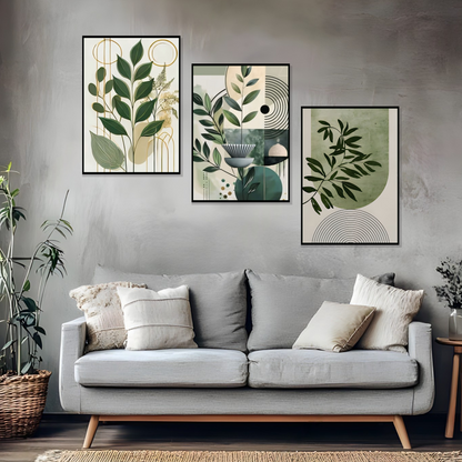 Set of 3 modern botanical trio wall frames for home decor