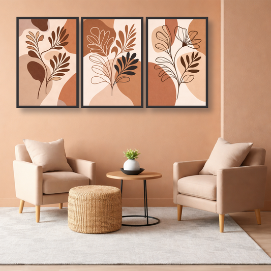Set of 3 modern earthy botanicals wall frames for home decor