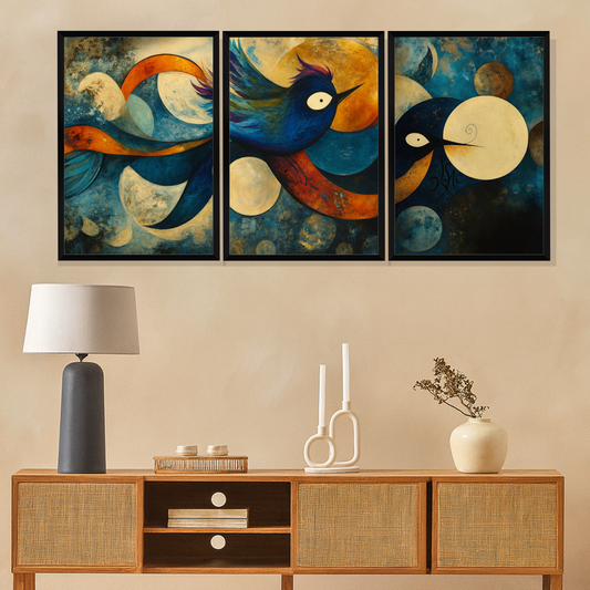 Set of 3 mystic lunar birds wall frames for modern home decor