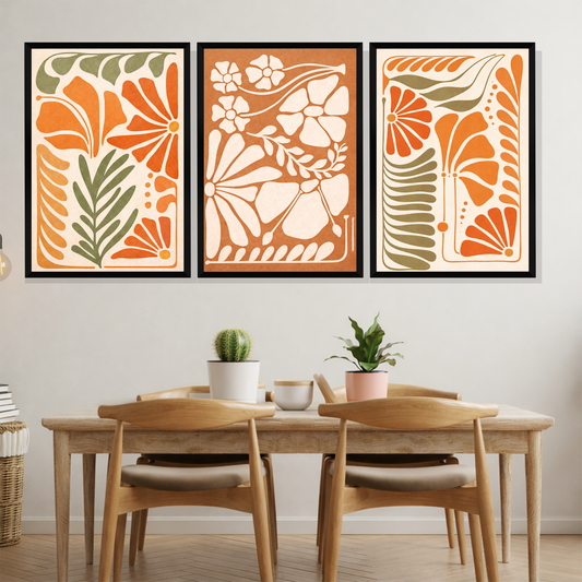 Set of 3 retro botanical trio wall frames for home decor