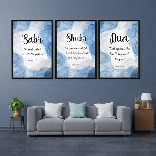 Set of 3 sabr shukr dua wall frames for Islamic home decor