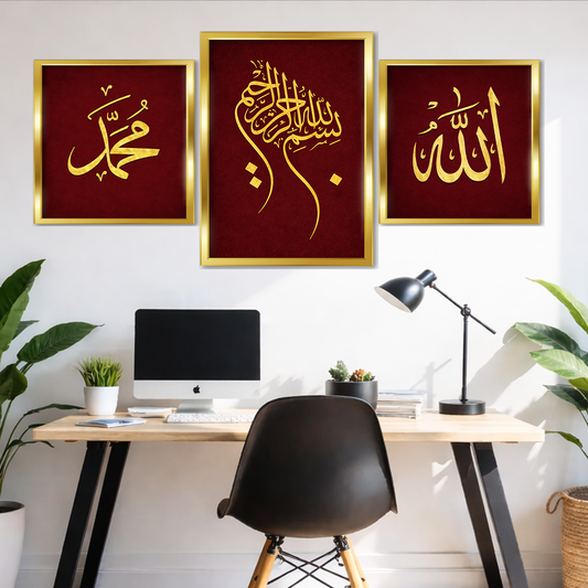 Set of 3 sacred golden trio wall frames for spiritual home decor