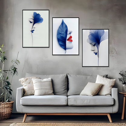 Set of 3 sapphire leaf portraits wall frames for modern home decor
