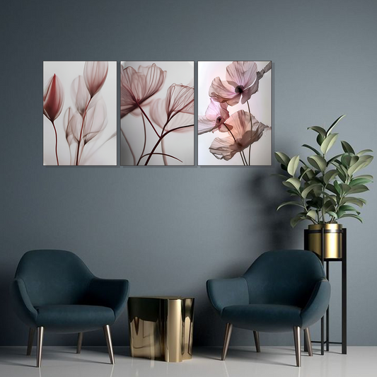 Set of 3 soft blush botanicals wall frames for elegant home decor