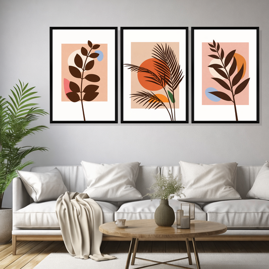 Set of 3 soft botanical harmony wall frames for modern home decor