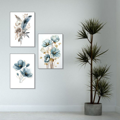 Set of 3 soft floral elegance wall frames for elegant home decor
