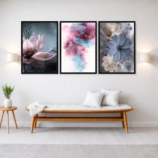 Set of 3 soft floral serenity wall frames for elegant home decor