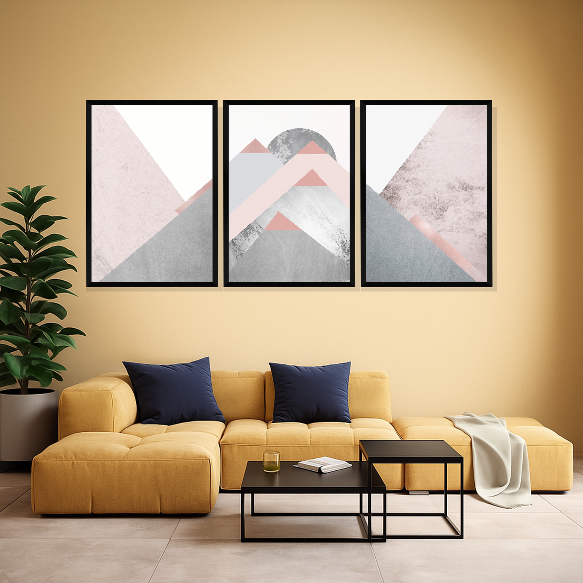 Set of 3 soft peak geometry wall frames for modern home decor