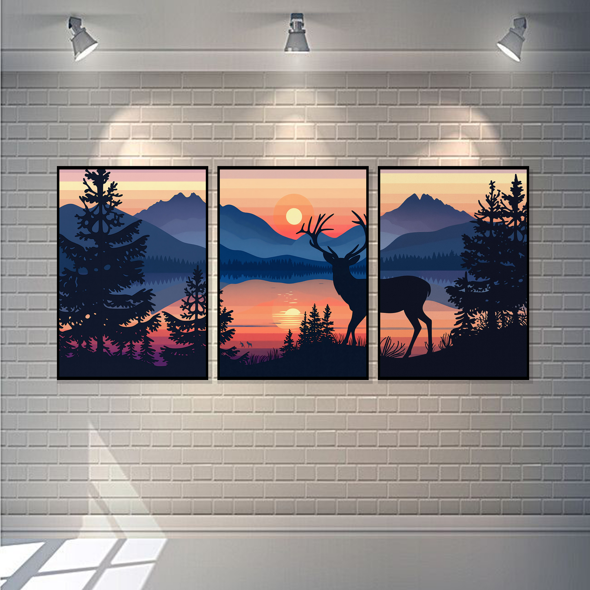 Set of 3 twilight wilderness reflections wall frames for nature home decor