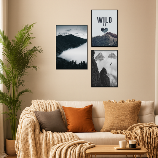 Set of 3 wild nature escape wall frames for modern home decor