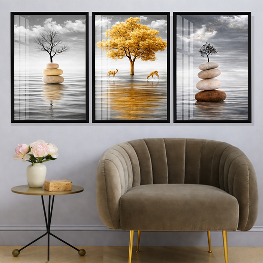 Set of 3 zen balance reflections wall frames for peaceful home decor