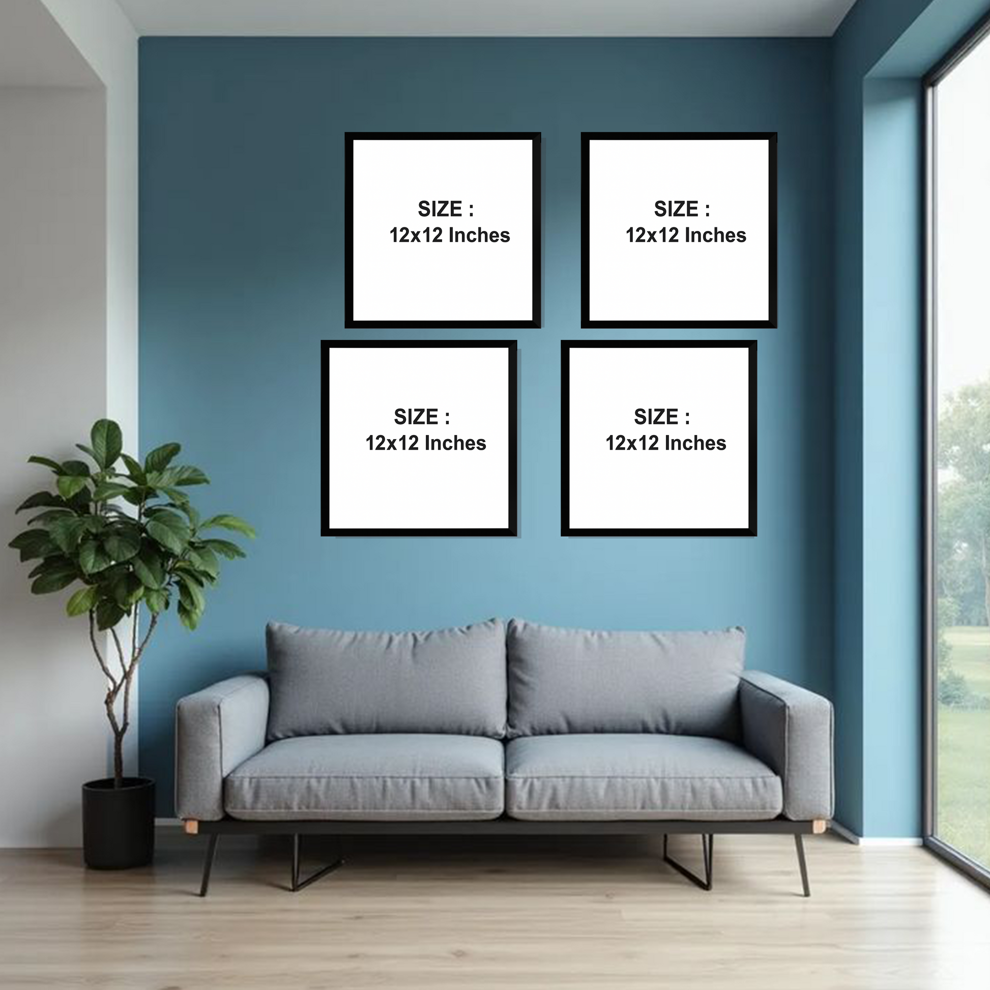 Set of 4 cheerful flower wall frames for bright home decor