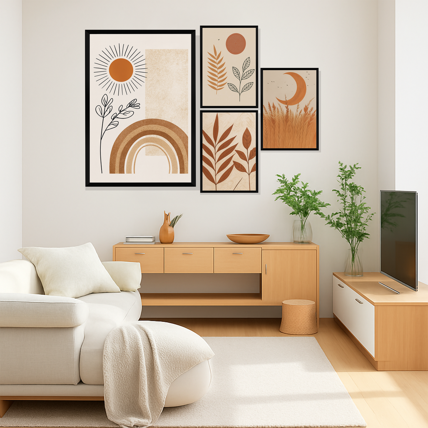 Set of 4 earthy botanical wall frames for modern home decor