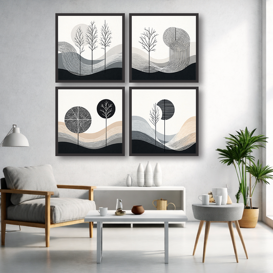 Set of 4 minimal nordic harmony wall frames for modern home decor