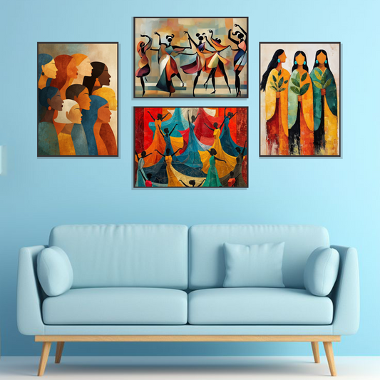 Set of 4 unity in motion wall frames for modern home decor