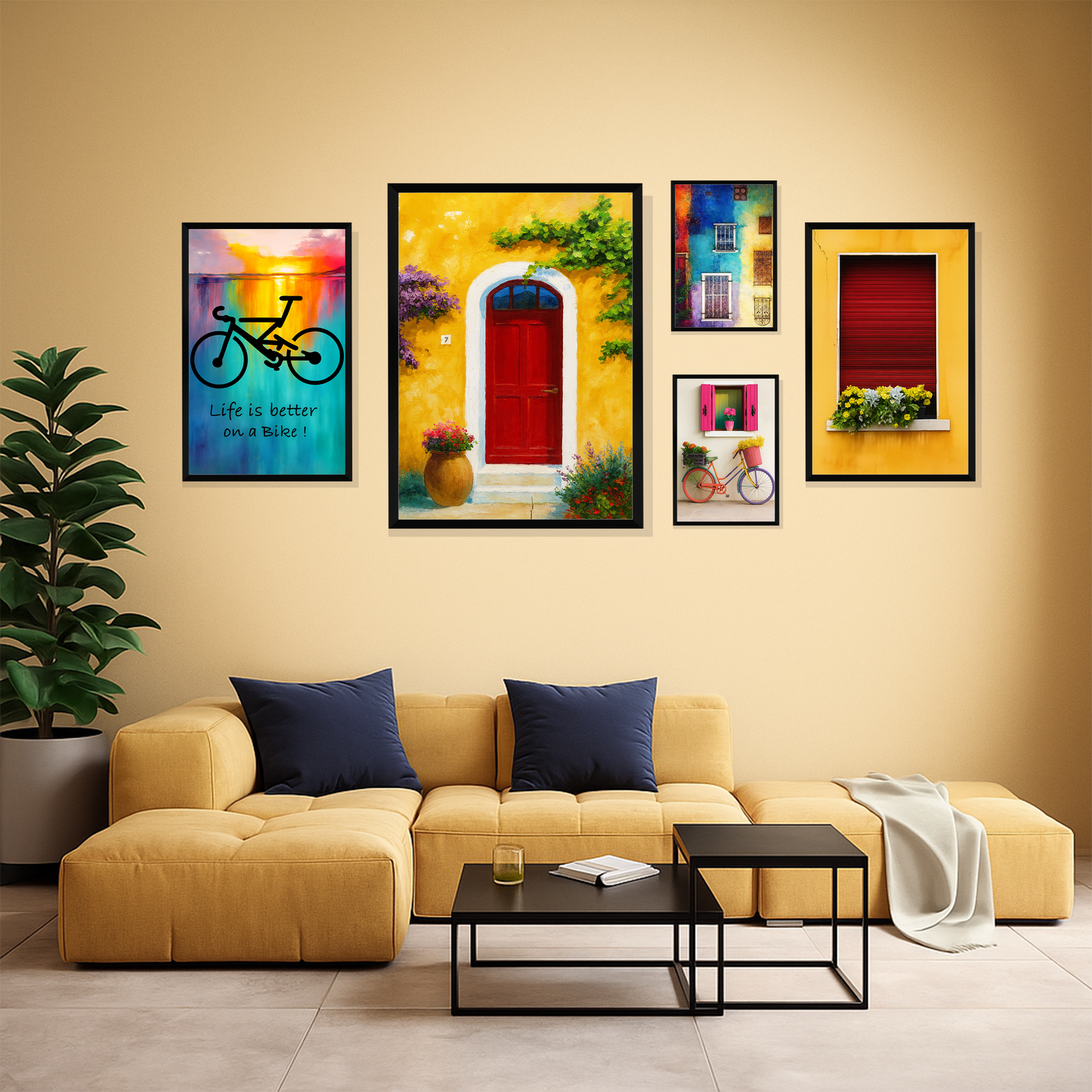 Set of 5 mediterranean color stories wall frames for home decor