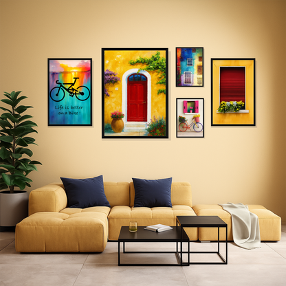 Set of 5 mediterranean color stories wall frames for home decor