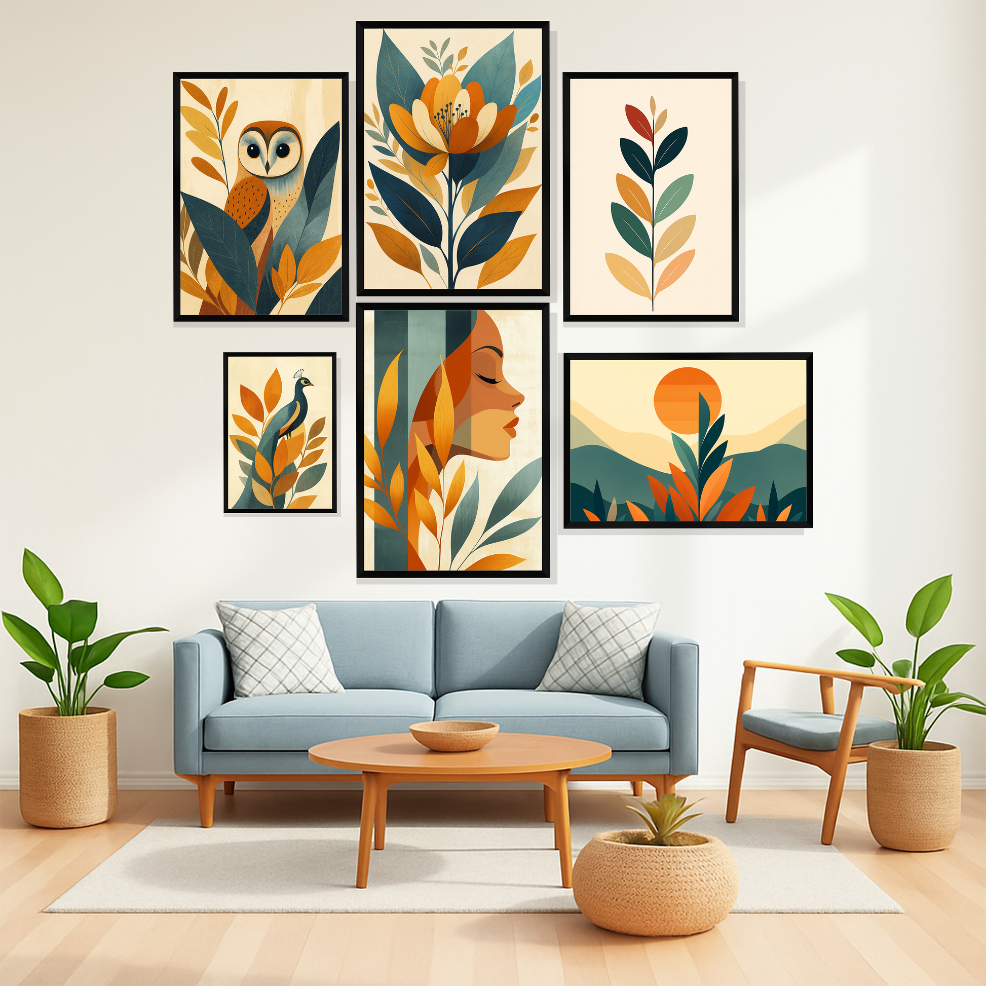 Set of 6 modern earth muse wall frames for contemporary home decor
