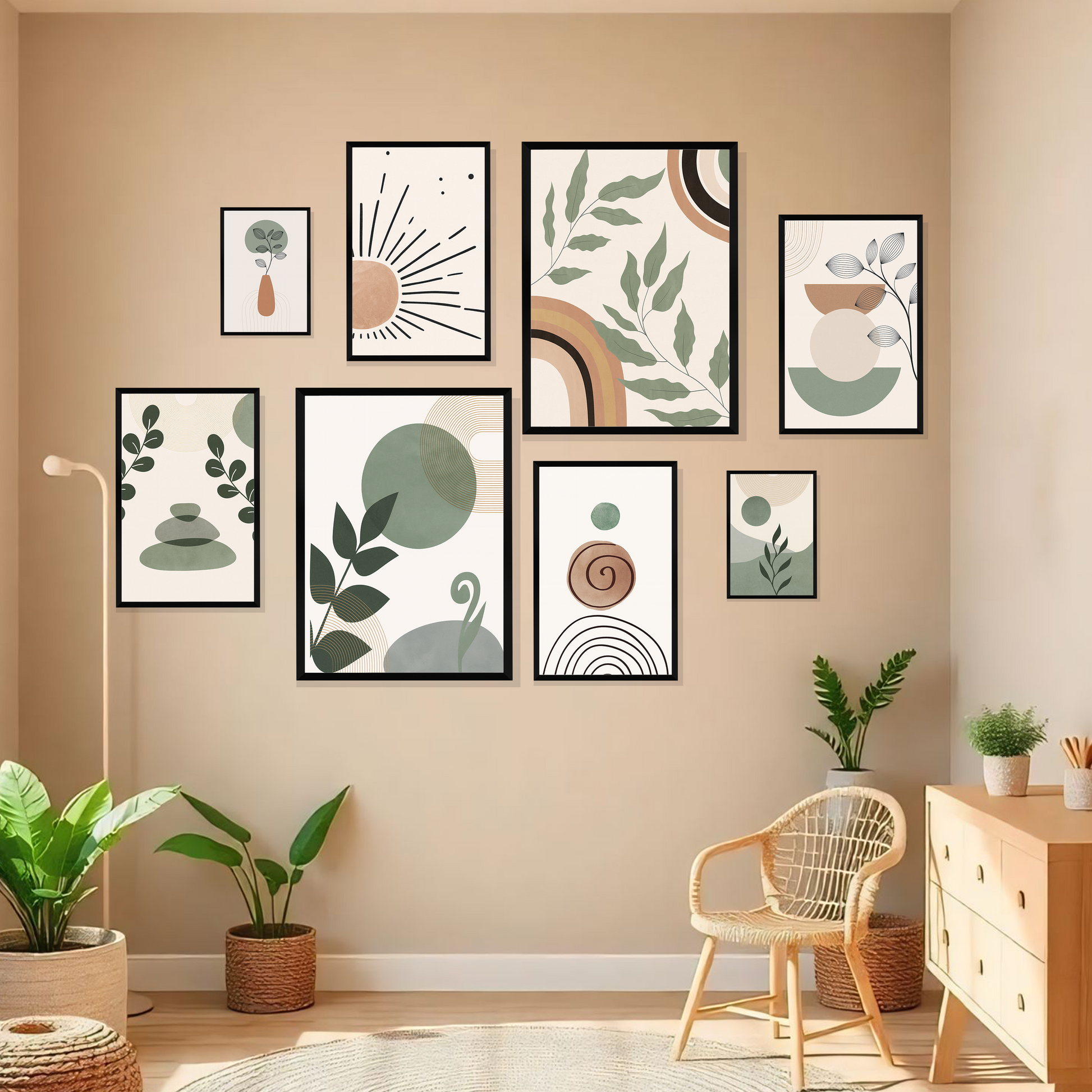Set of 8 modern botanical gallery wall frames for home decor