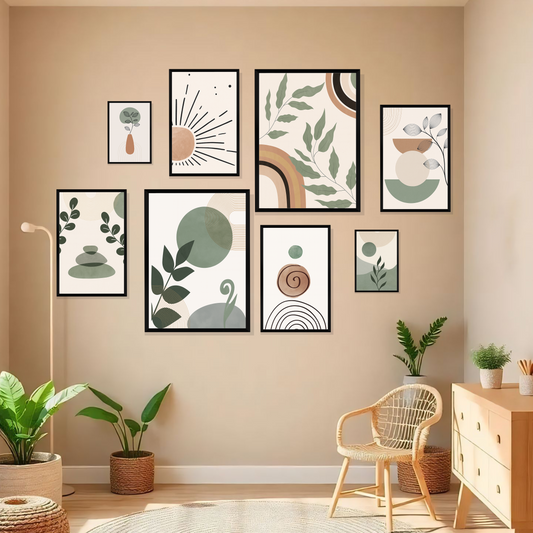 Set of 8 modern botanical gallery wall frames for home decor