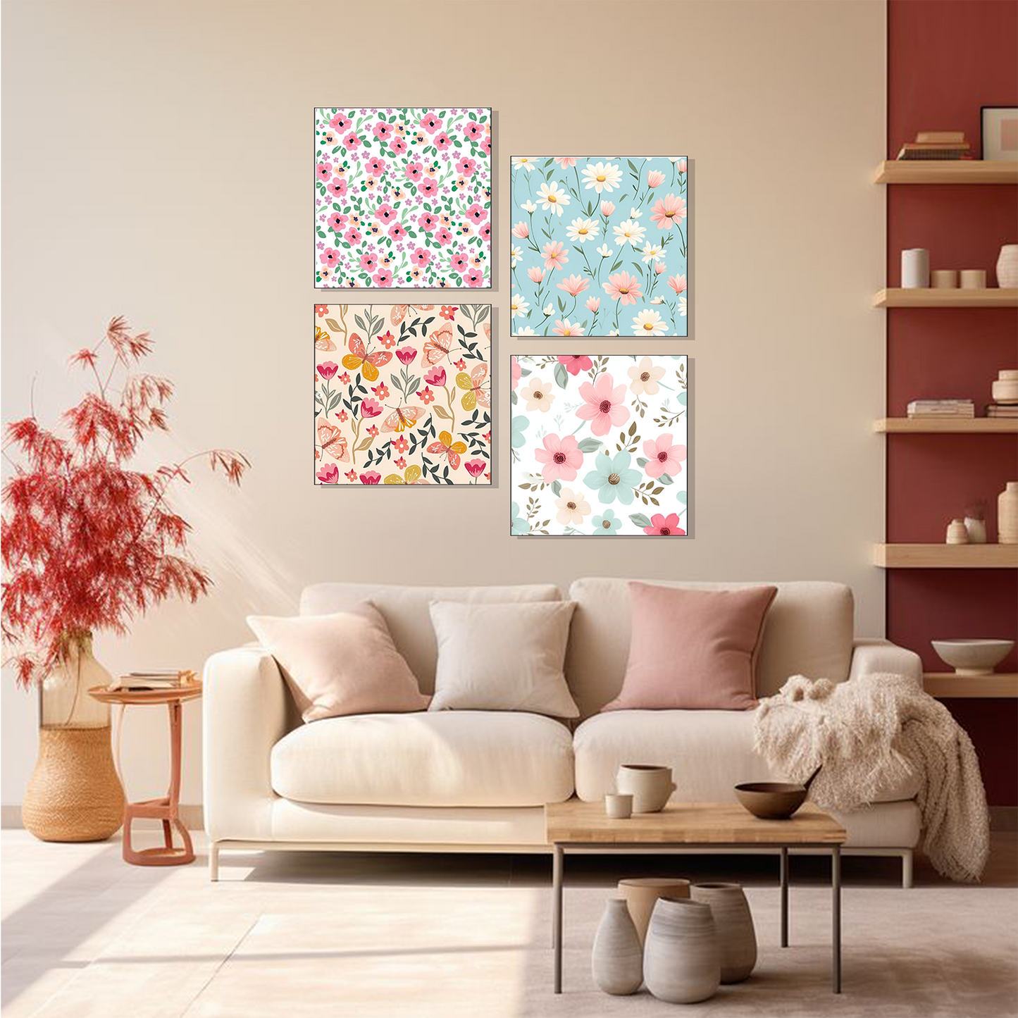 Set of 4 Frames - Pastel Floral Harmony