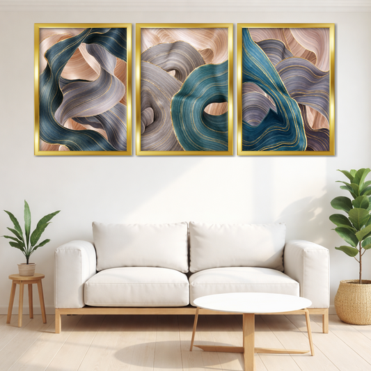 Set of 3 Frames - Golden Abstract Waves