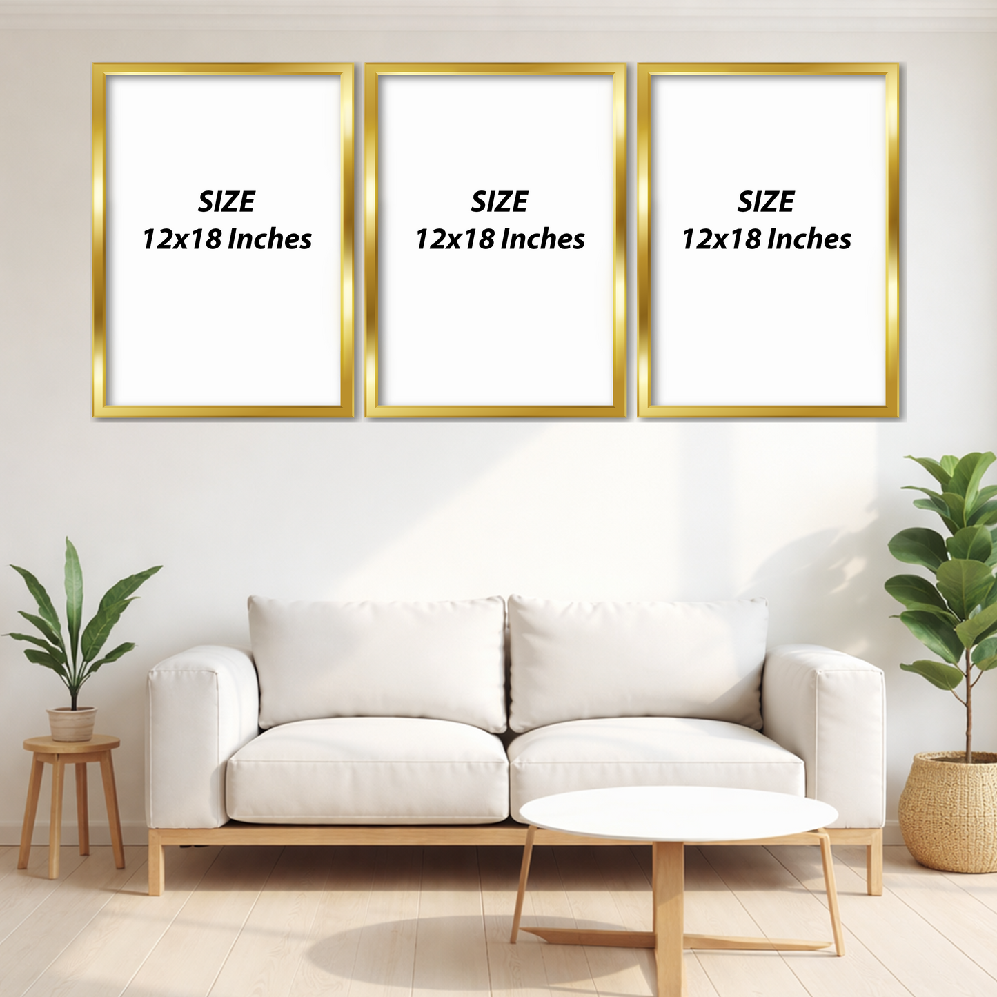Set of 3 Frames - Golden Abstract Waves