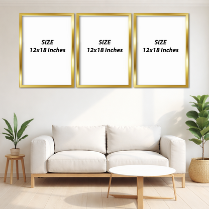 Set of 3 Frames - Golden Abstract Waves