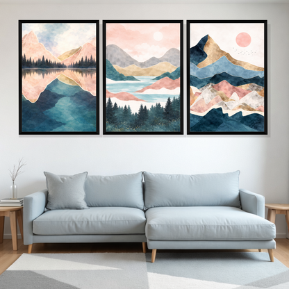 Set of 3 Frames - Pastel Mountain Serenity