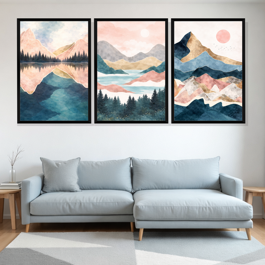 Set of 3 Frames - Pastel Mountain Serenity