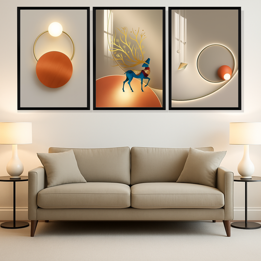 Set of 3 Frames - Golden Modern Harmony