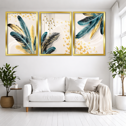Set of 3 Frames - Golden Feather Harmony
